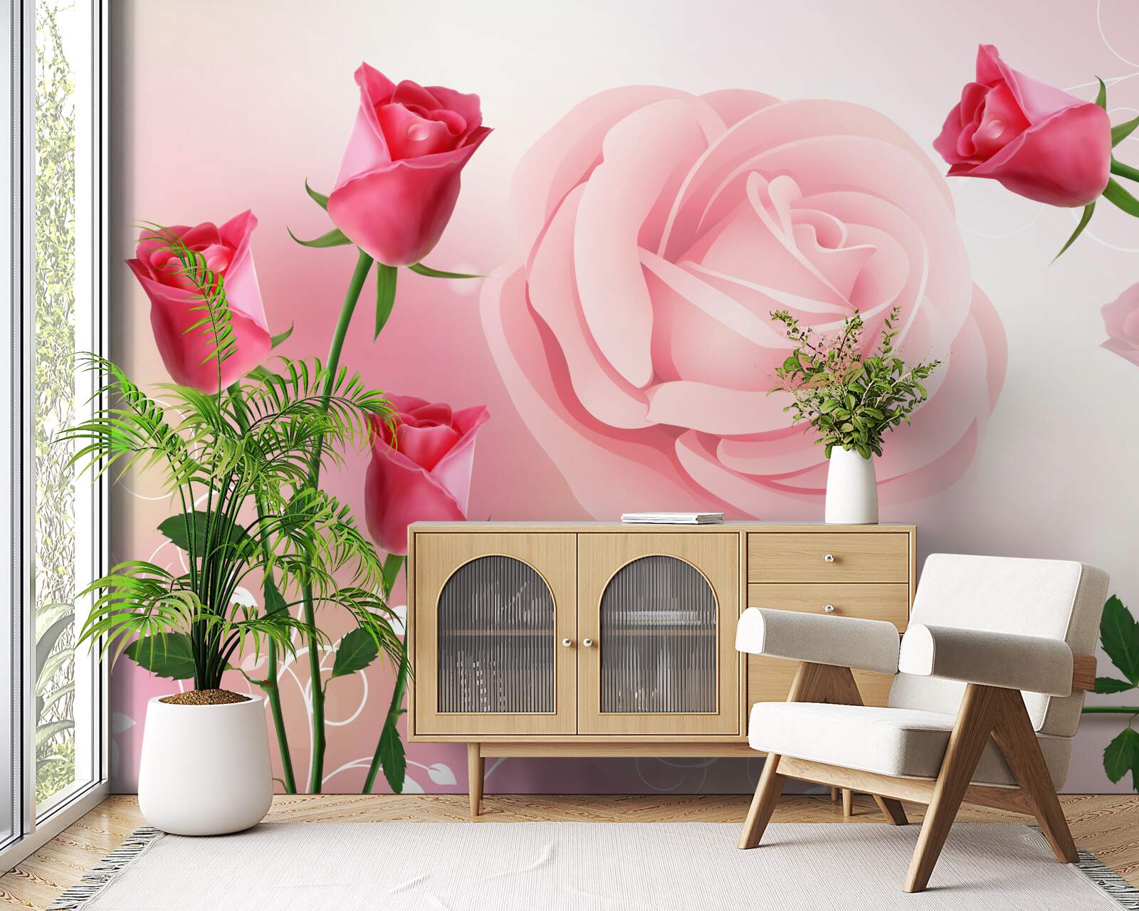 Fotobehang set roze rozenknoppen