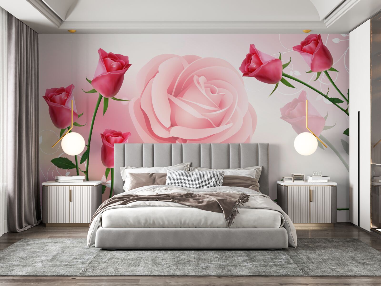 Fotobehang set roze rozenknoppen