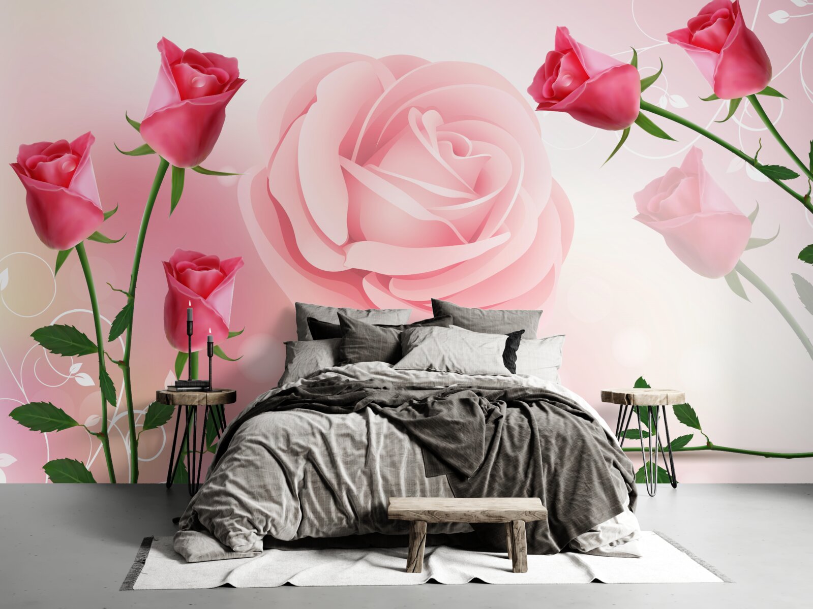 Fotobehang set roze rozenknoppen