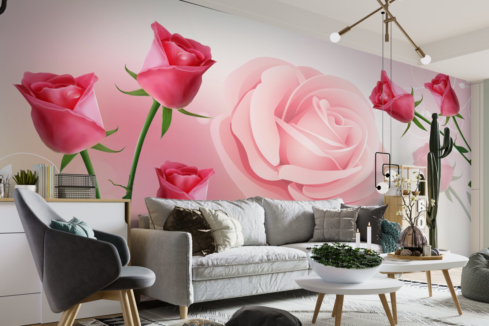 Fotobehang set roze rozenknoppen