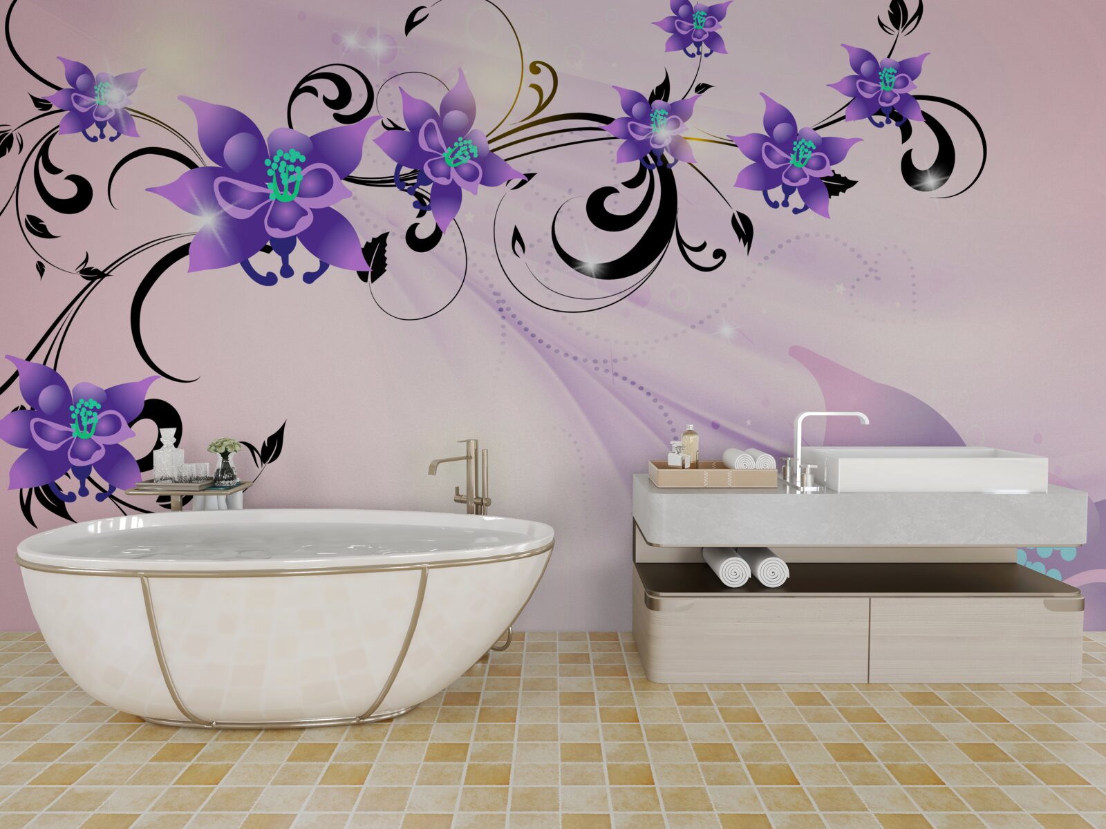 Fotobehang de gloed van paarse bloemen