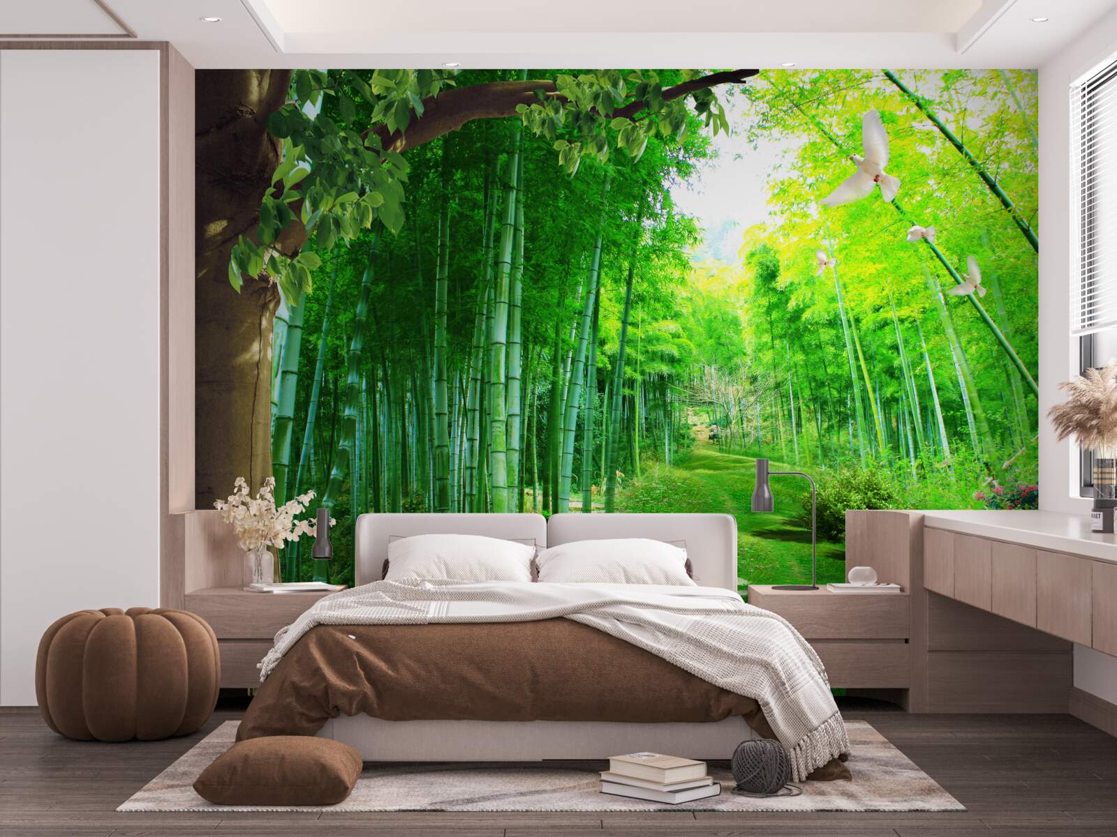 Fotobehang verbazingwekkende kleuren in het bamboebos en op het pad