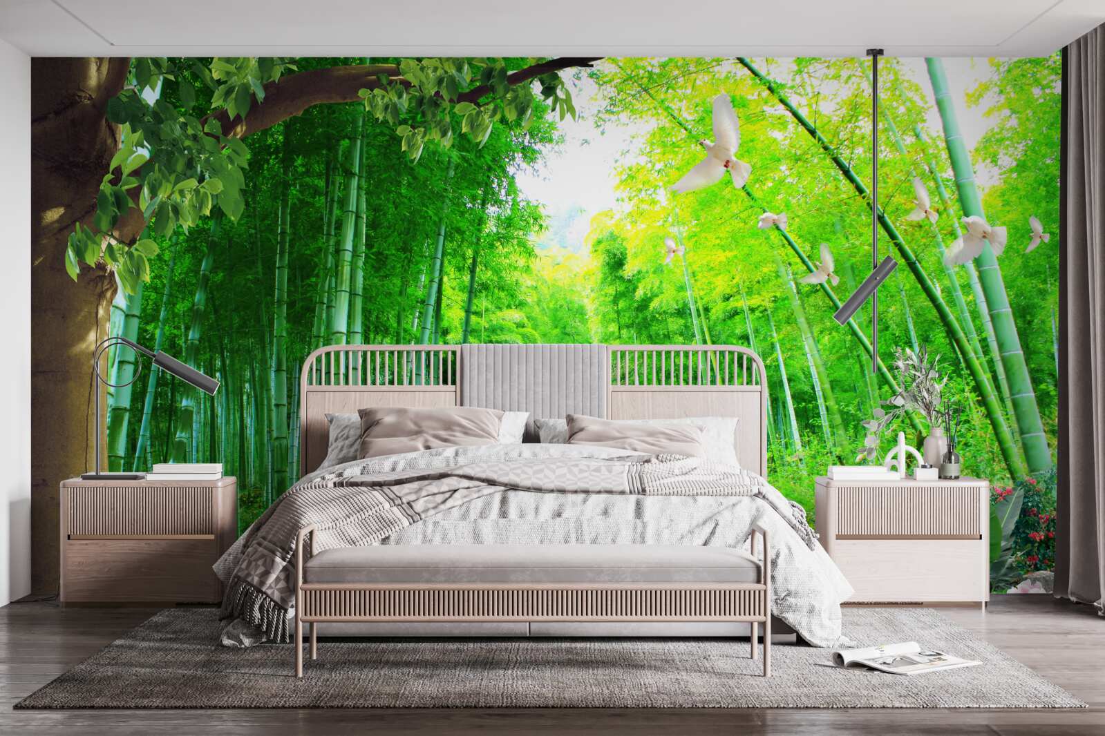 Fotobehang verbazingwekkende kleuren in het bamboebos en op het pad