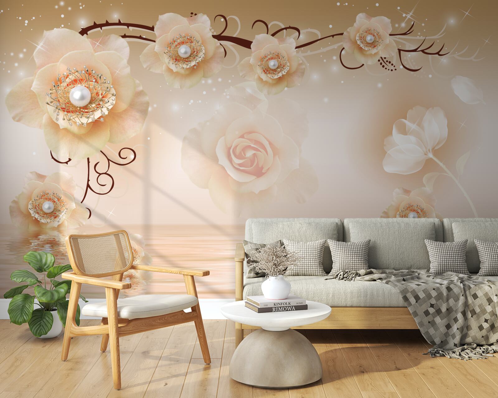 Fotobehang witte parelrozen