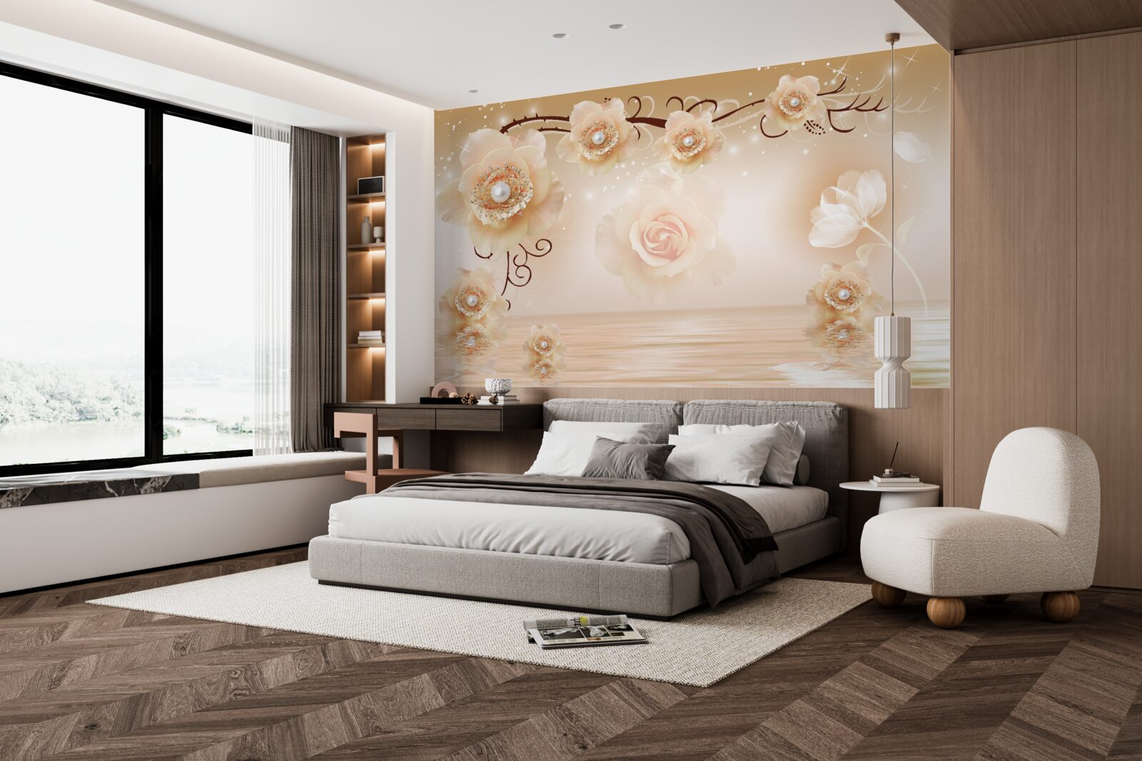 Fotobehang witte parelrozen