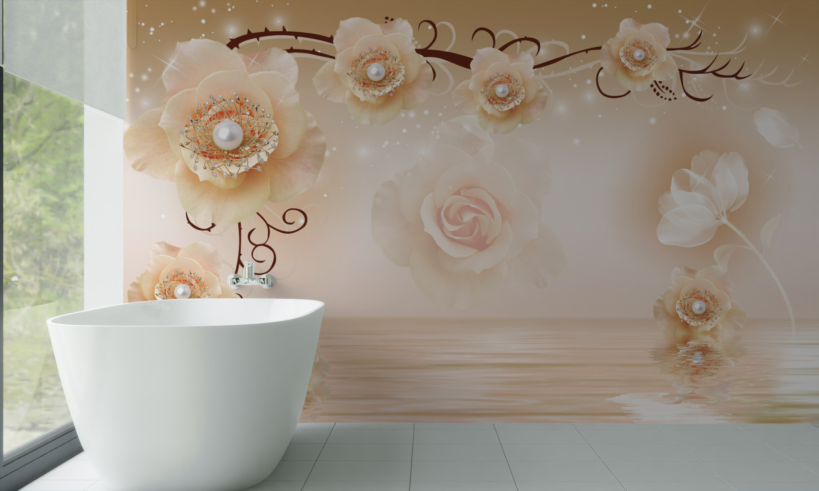 Fotobehang witte parelrozen