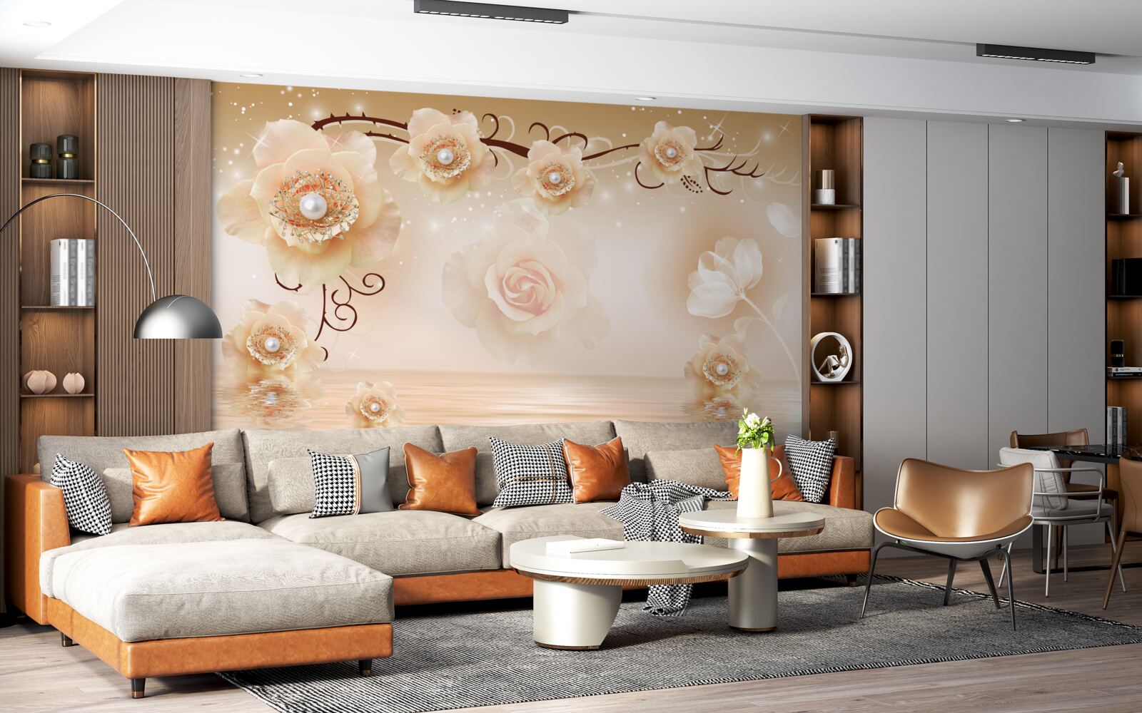 Fotobehang witte parelrozen