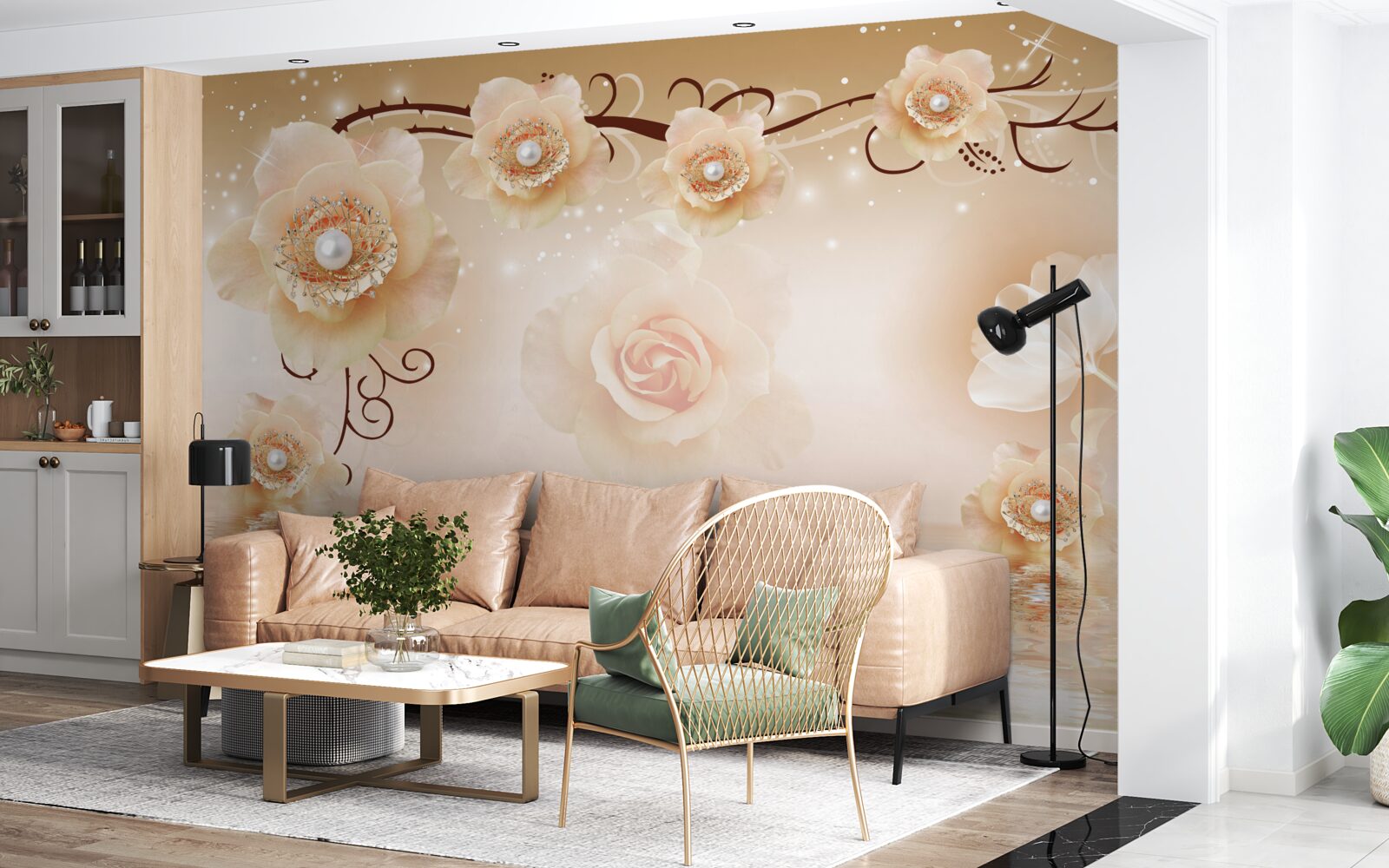 Fotobehang witte parelrozen