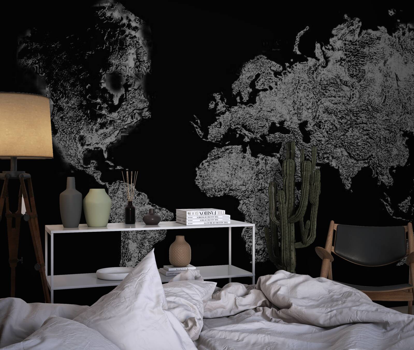 Fotobehang wereldkaart met reliëfprojectie