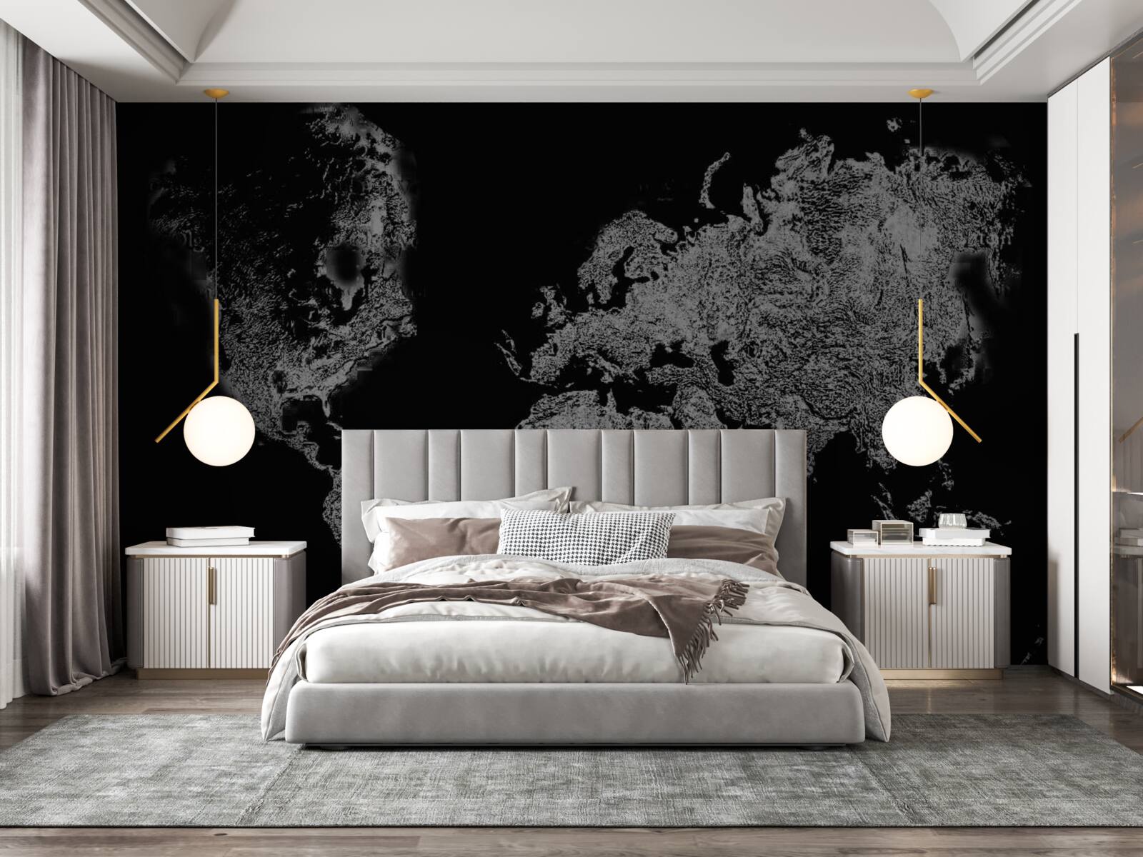 Fotobehang wereldkaart met reliëfprojectie