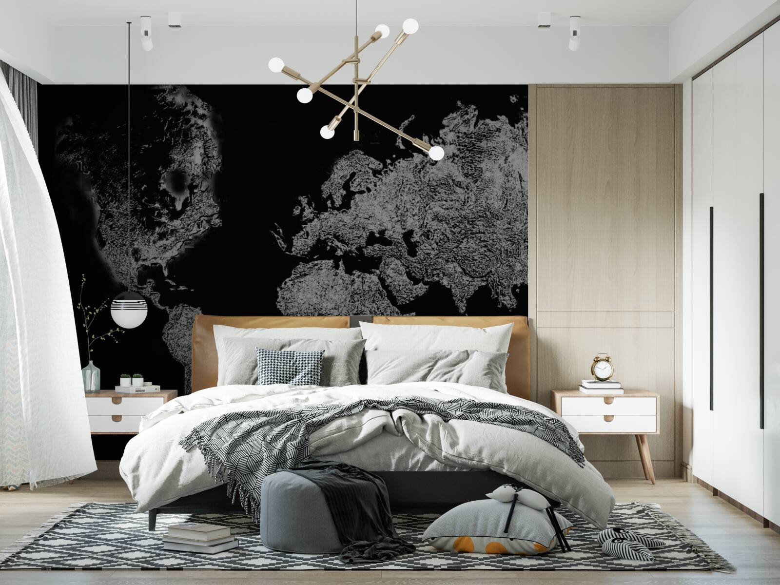 Fotobehang wereldkaart met reliëfprojectie