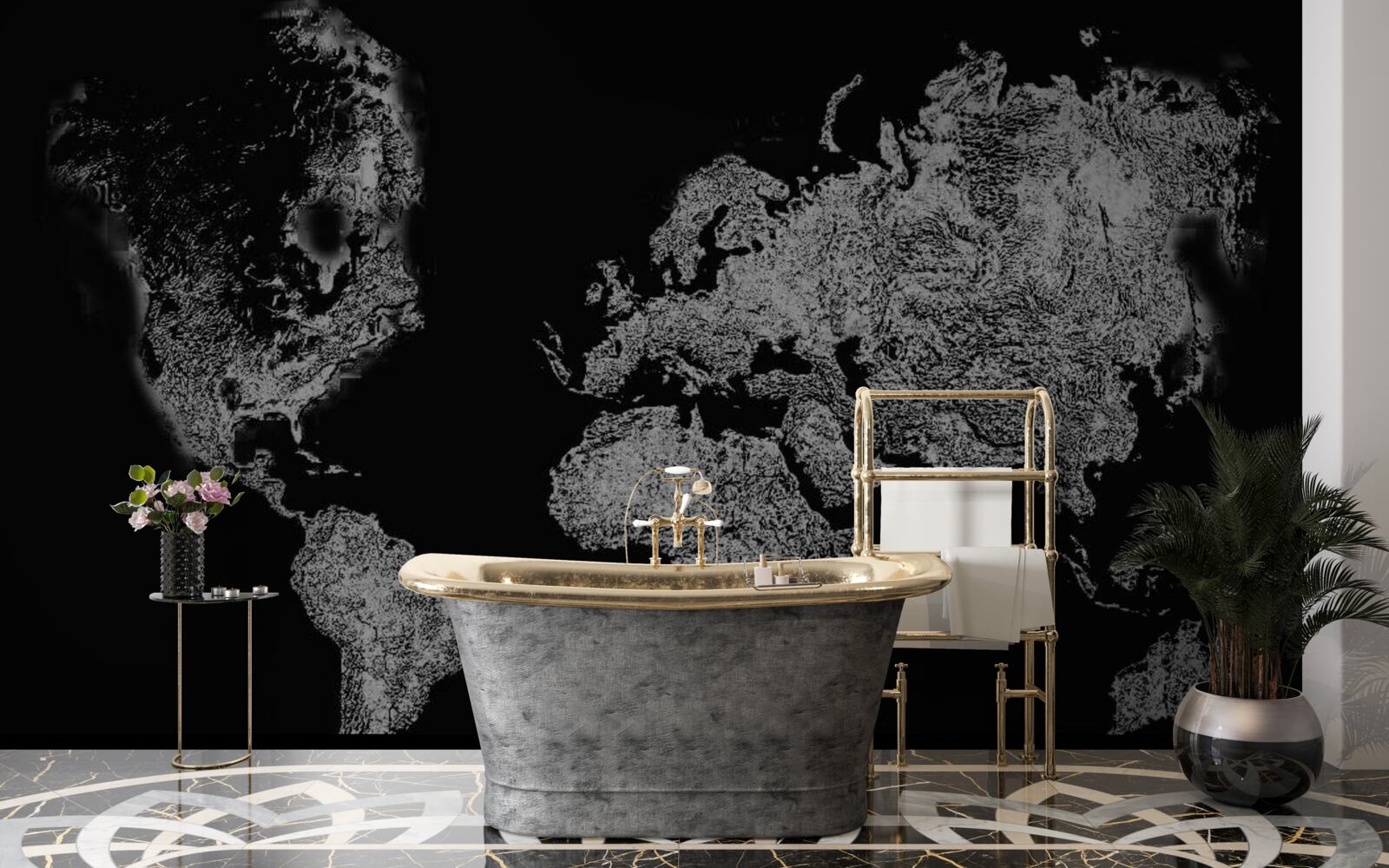 Fotobehang wereldkaart met reliëfprojectie