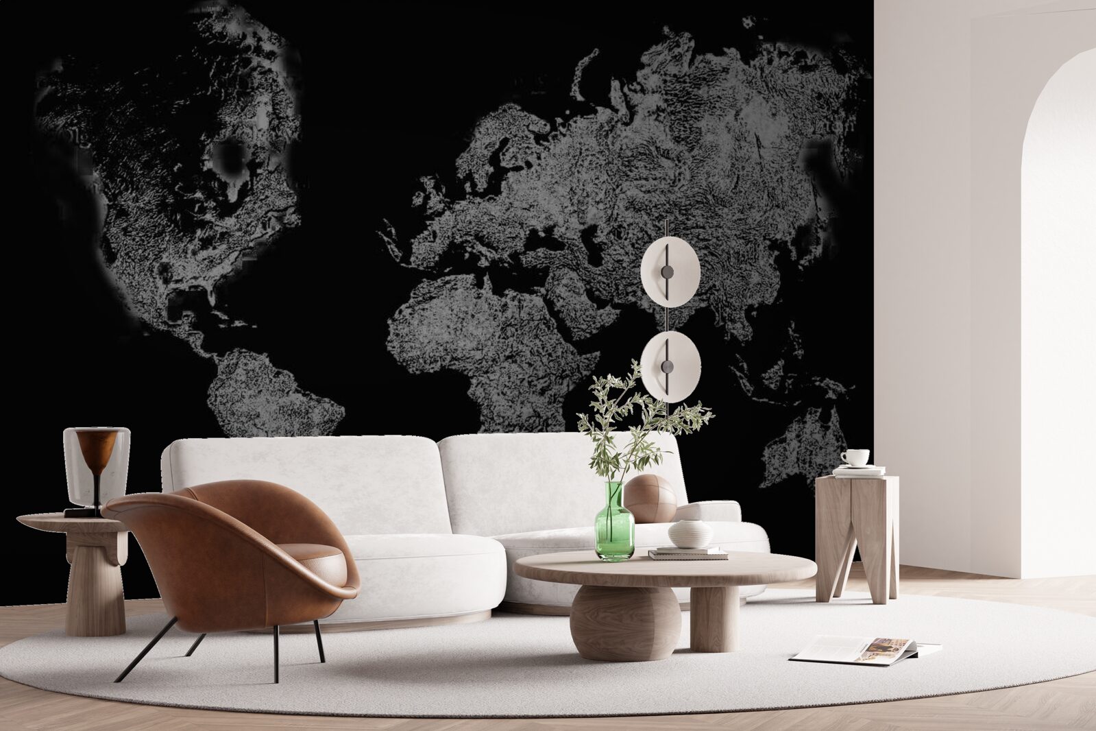 Fotobehang wereldkaart met reliëfprojectie