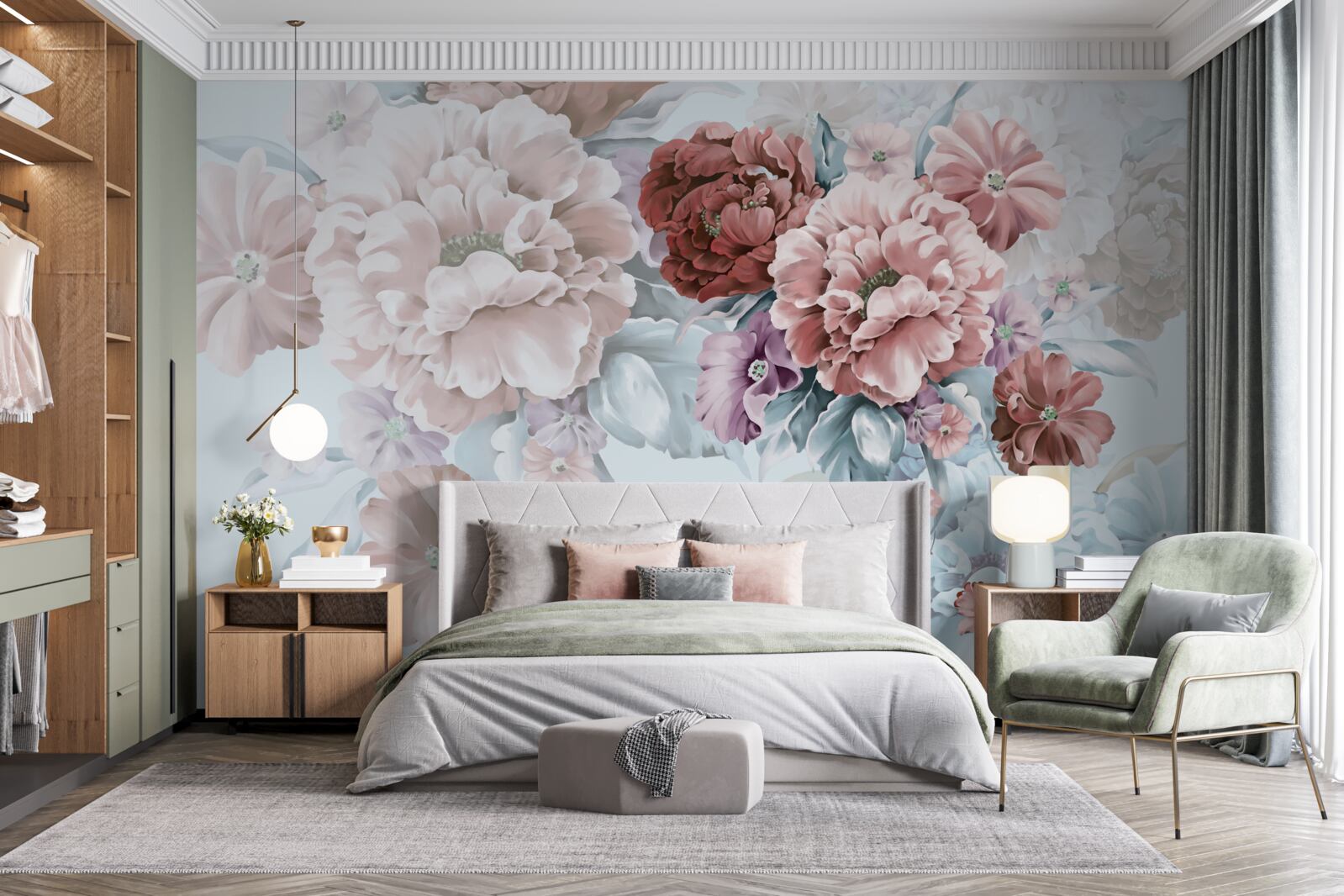 Fotobehang pioenrozentuin