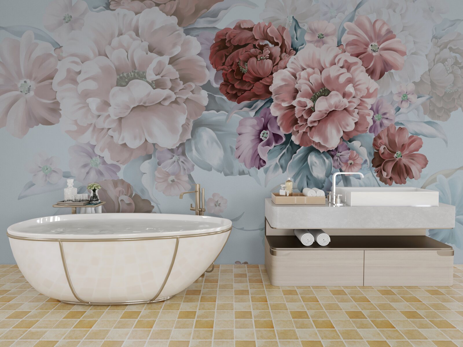 Fotobehang pioenrozentuin