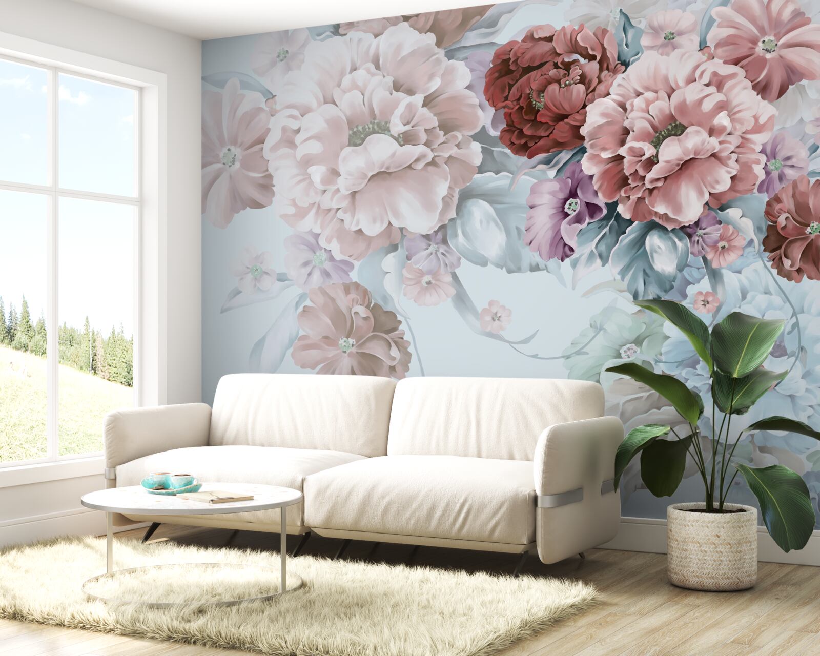 Fotobehang pioenrozentuin