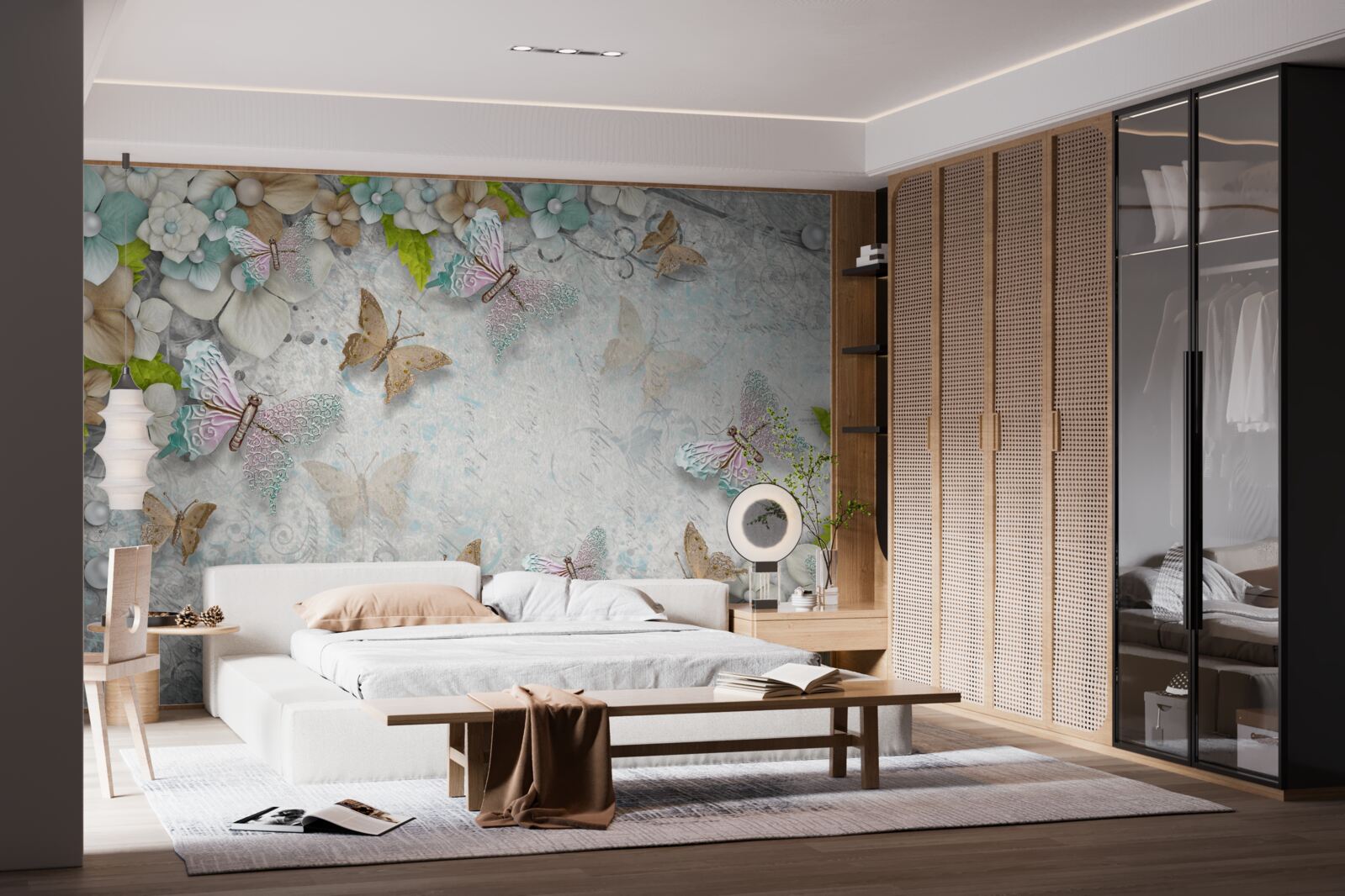 Fotobehang bloemen en vlinders