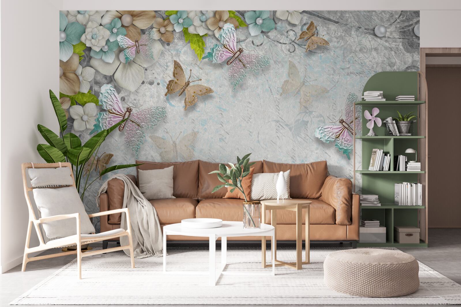 Fotobehang bloemen en vlinders