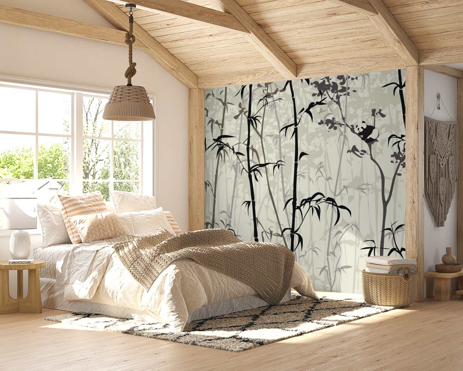 Fotobehang panda baby verstopt zich in het onkruid