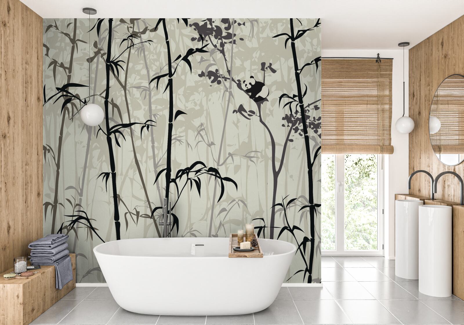 Fotobehang panda baby verstopt zich in het onkruid