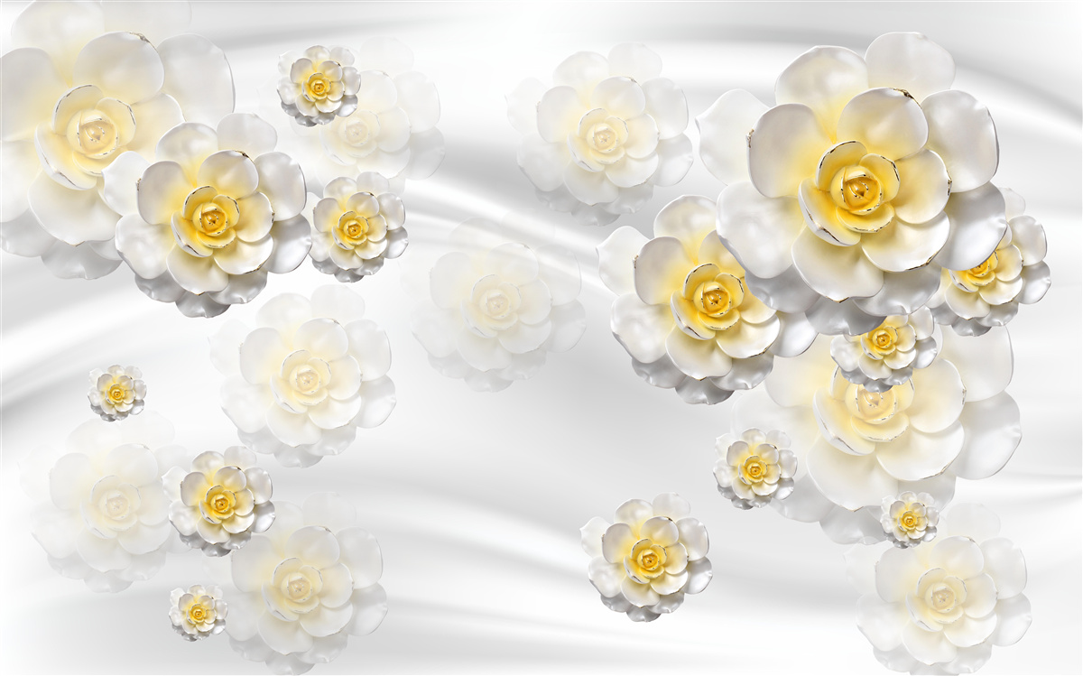 Fotobehang de bloemen zijn sneeuwwit met een geelachtig hart