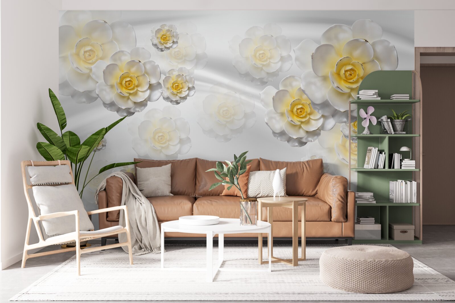 Fotobehang de bloemen zijn sneeuwwit met een geelachtig hart