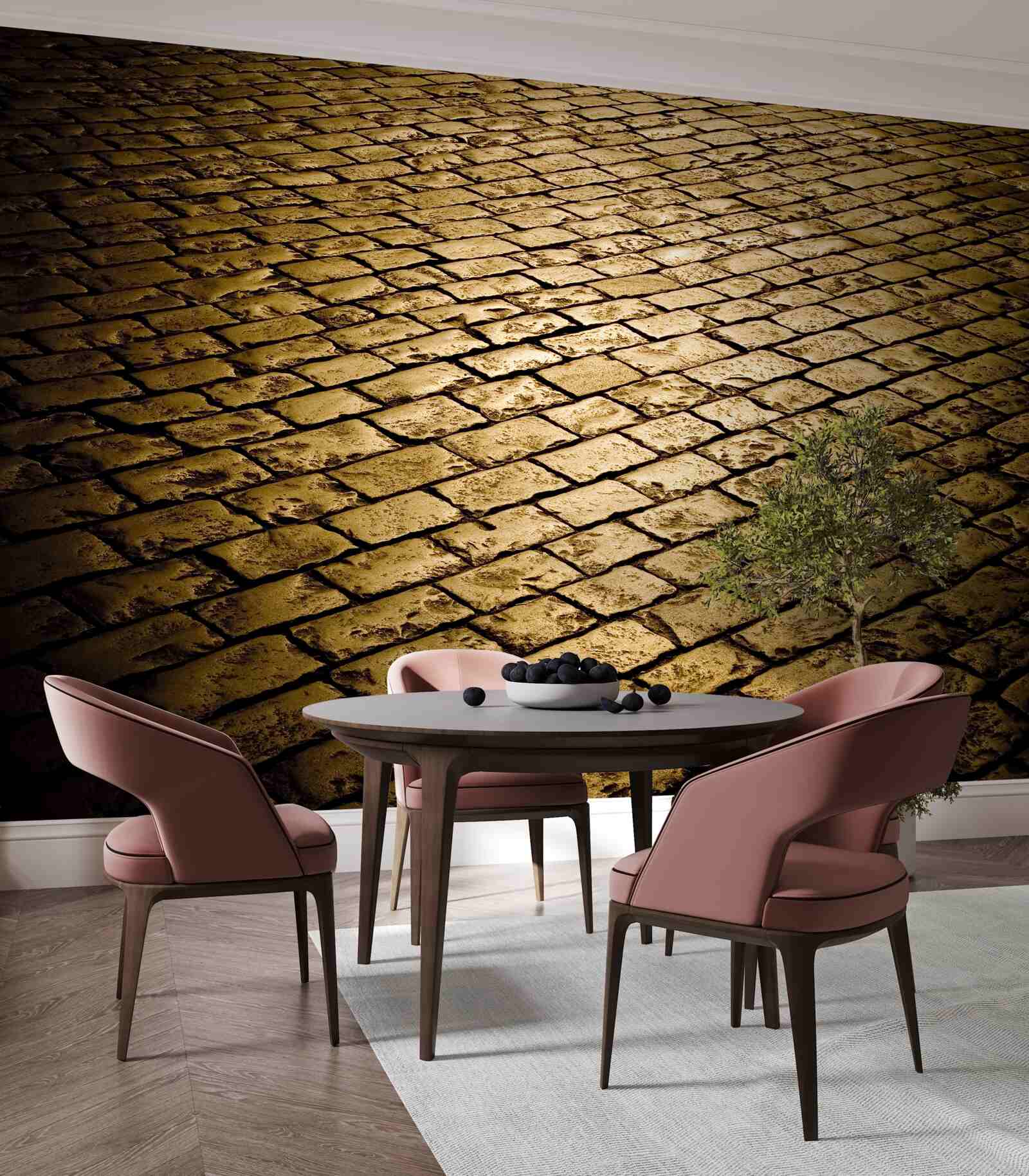 Fotobehang straatstenen gelegd in de avond