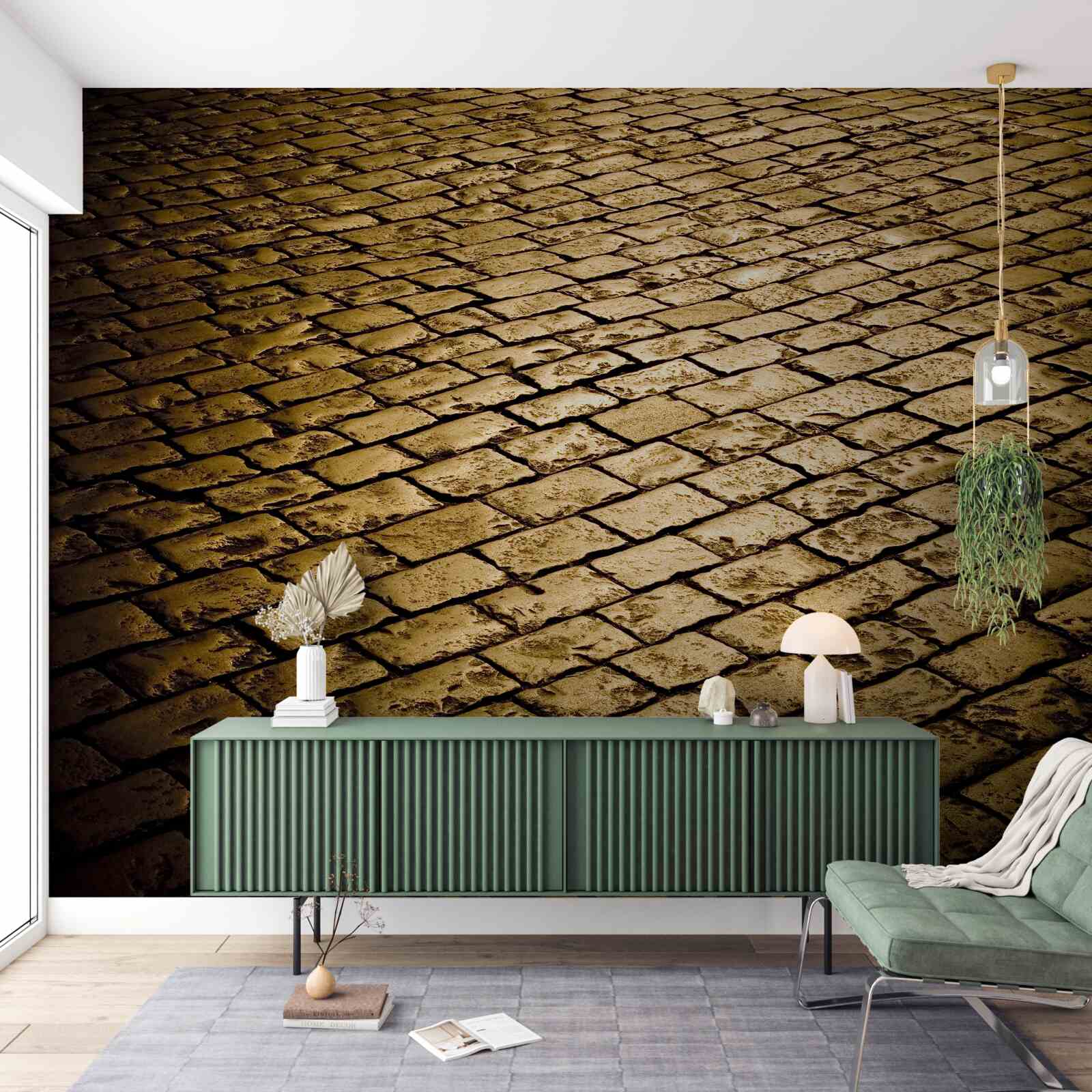 Fotobehang straatstenen gelegd in de avond