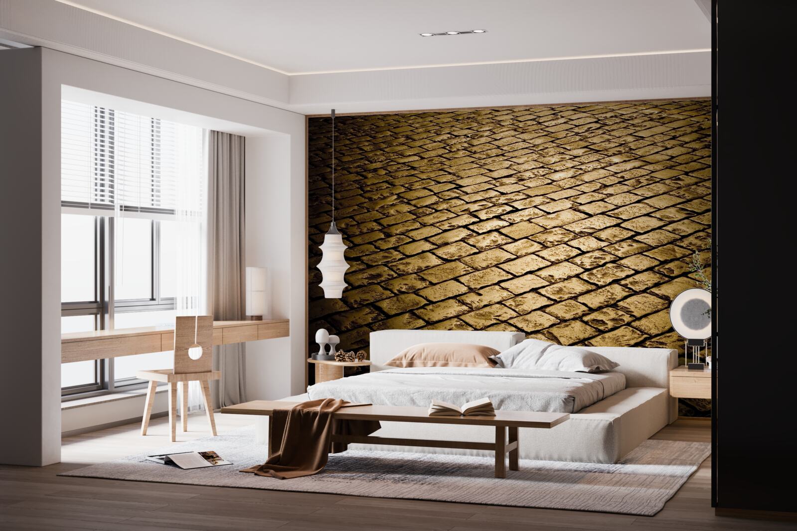 Fotobehang straatstenen gelegd in de avond