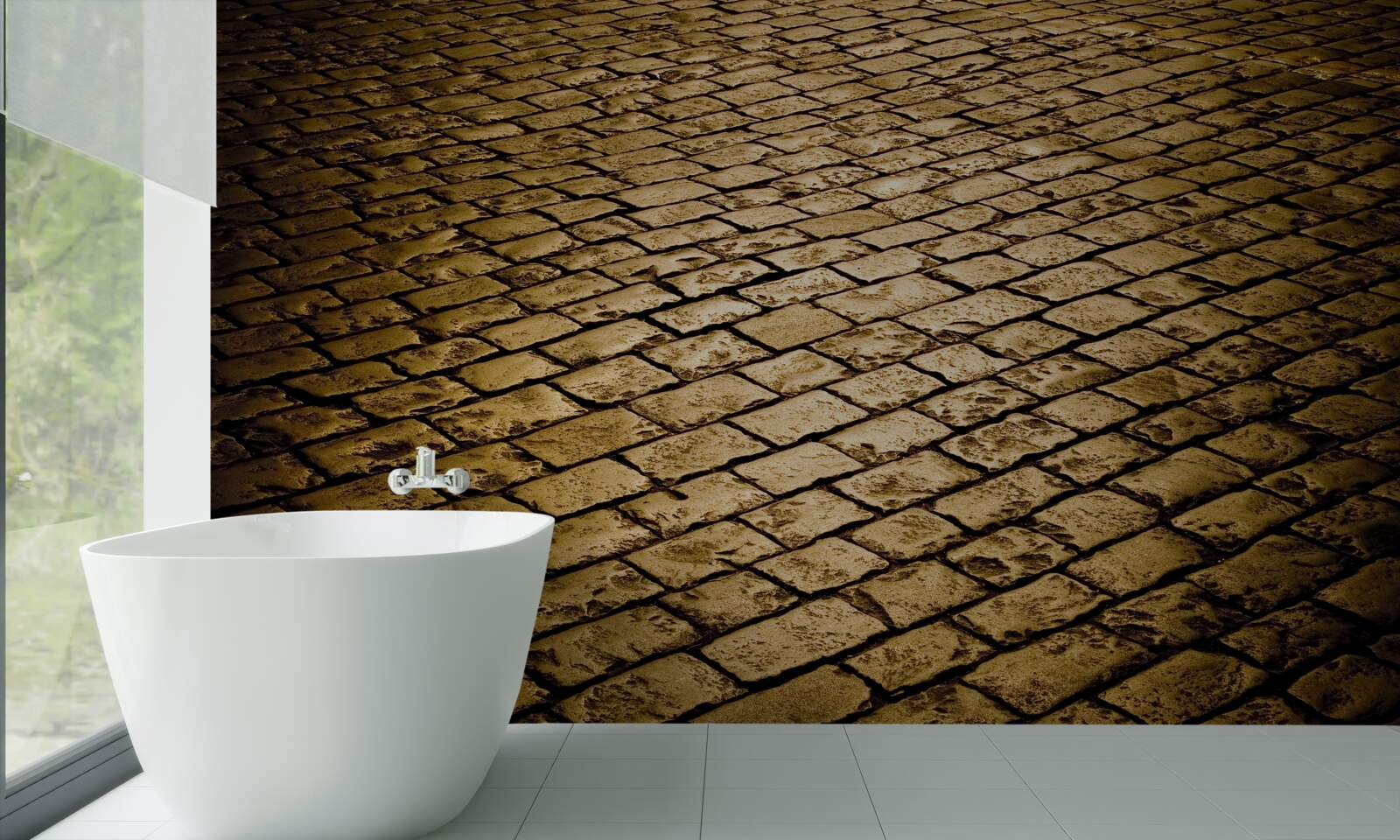 Fotobehang straatstenen gelegd in de avond