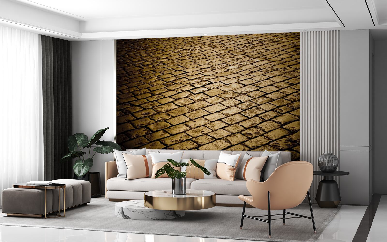 Fotobehang straatstenen gelegd in de avond