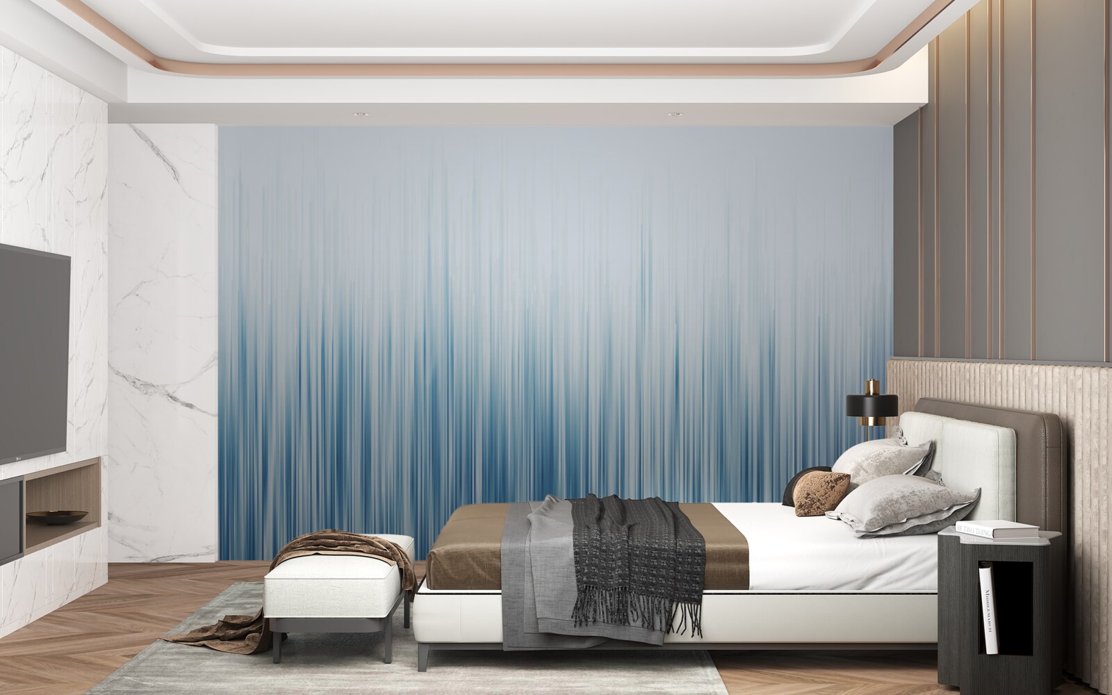 Fotobehang zware stortbui over het veld