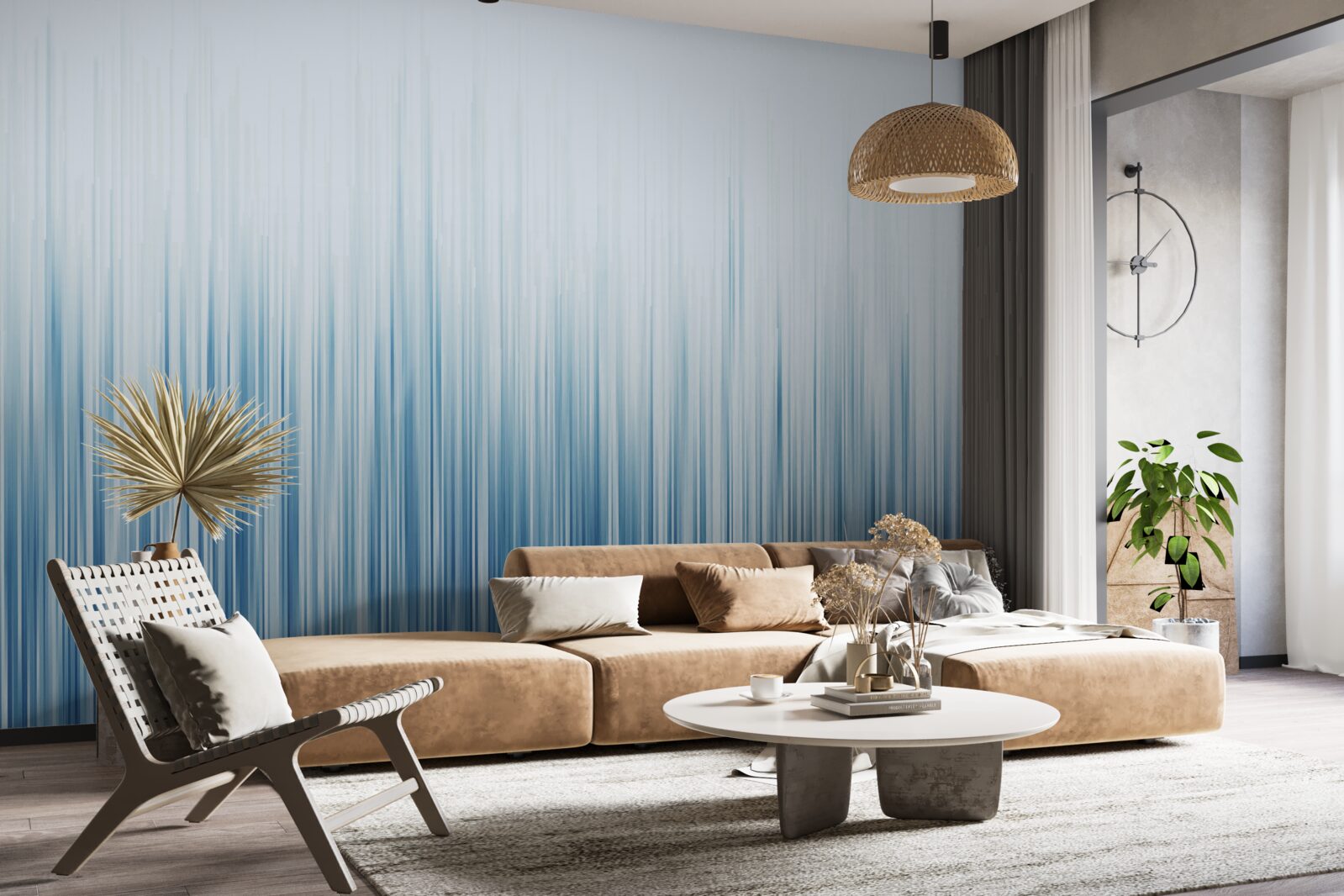 Fotobehang zware stortbui over het veld