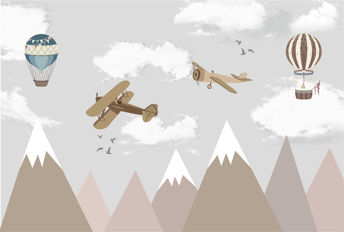 Fotobehang apparaten die boven bergtoppen zweven