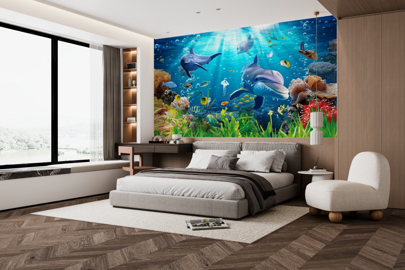 Fotobehang dolfijnen leven op de bodem van de zee