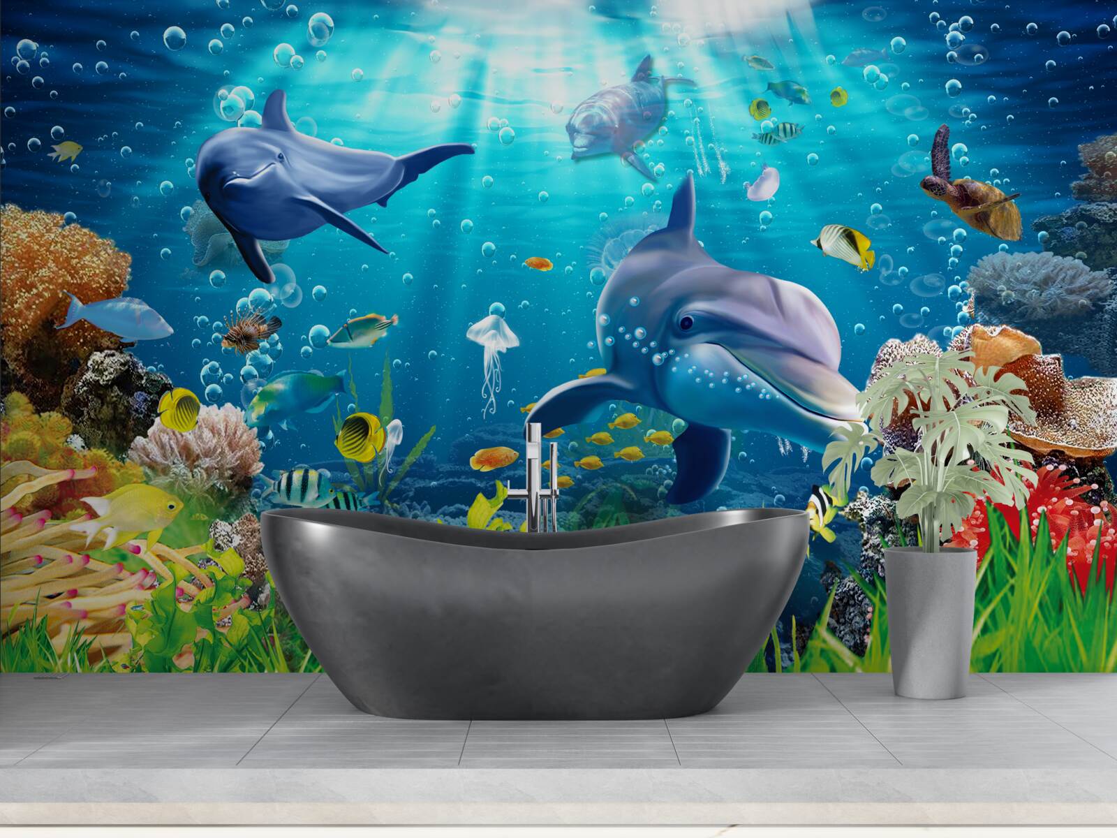 Fotobehang dolfijnen leven op de bodem van de zee