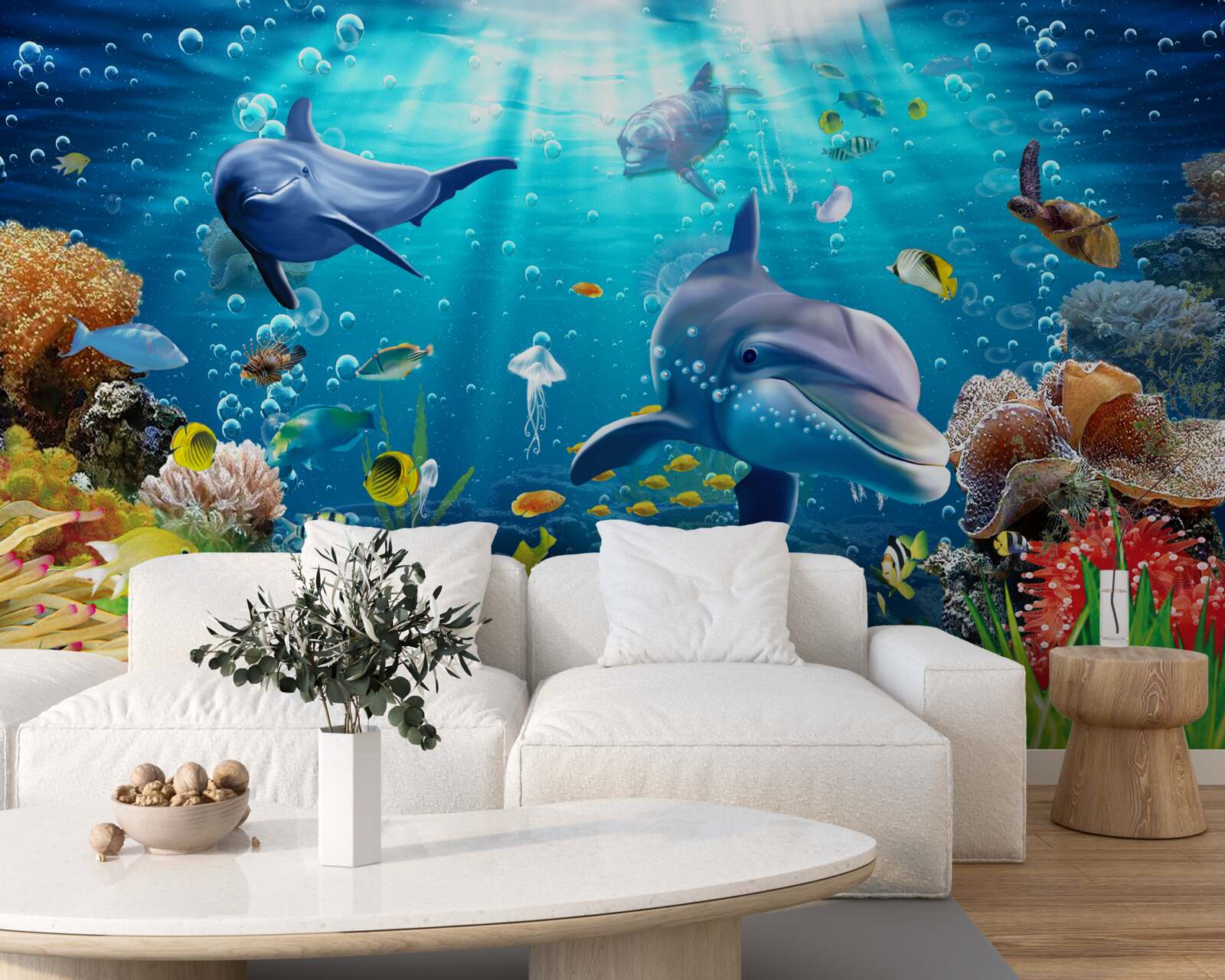 Fotobehang dolfijnen leven op de bodem van de zee