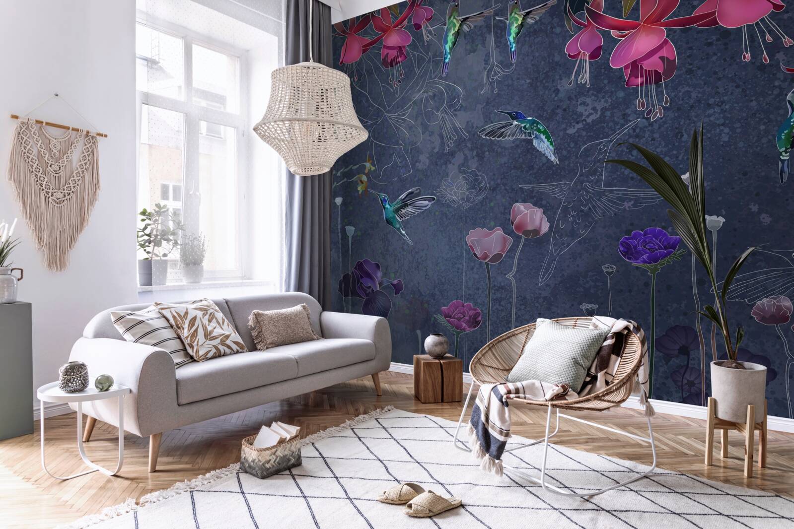 Fotobehang bloemennectar is een drankje voor kolibries