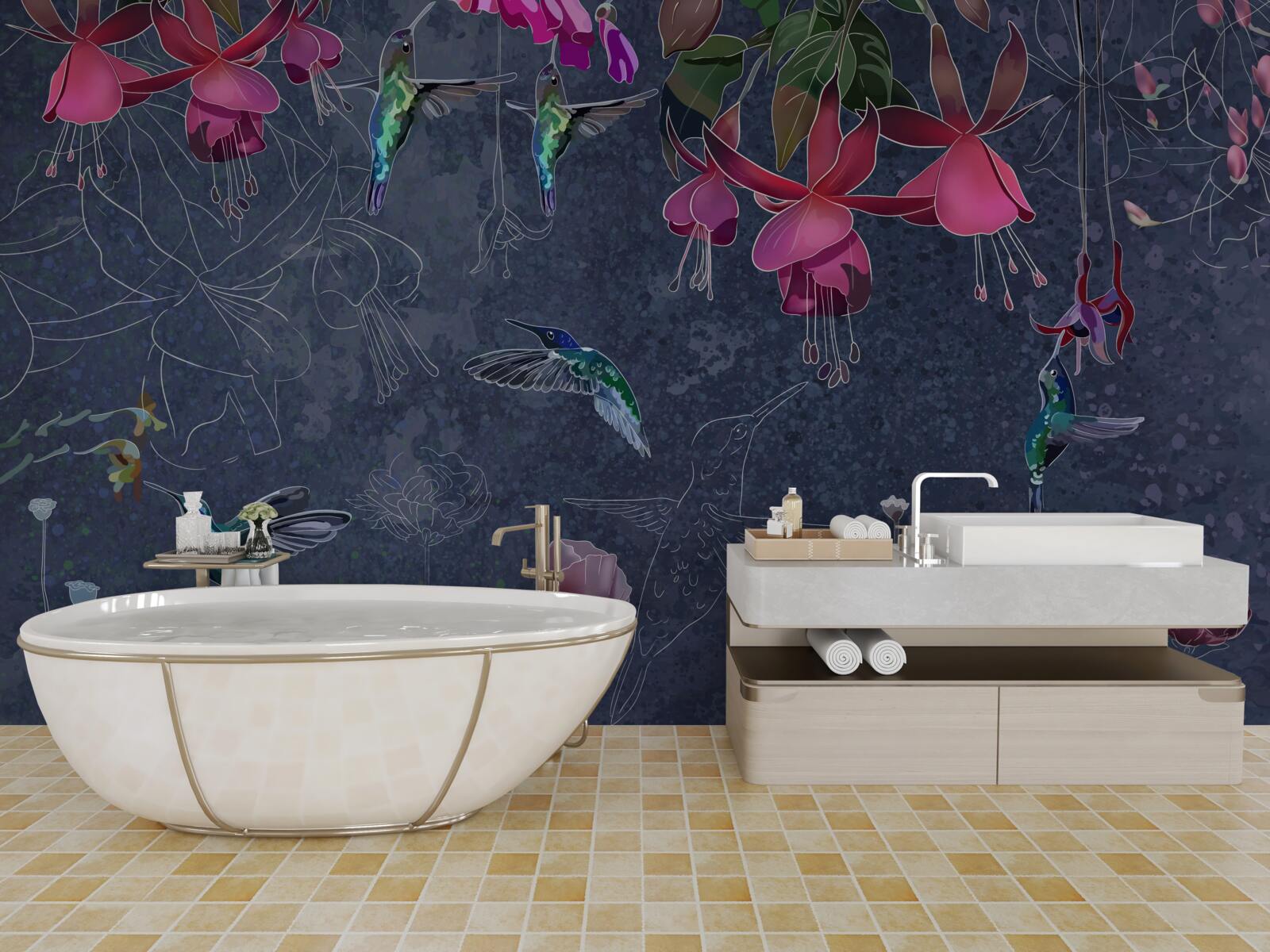 Fotobehang bloemennectar is een drankje voor kolibries