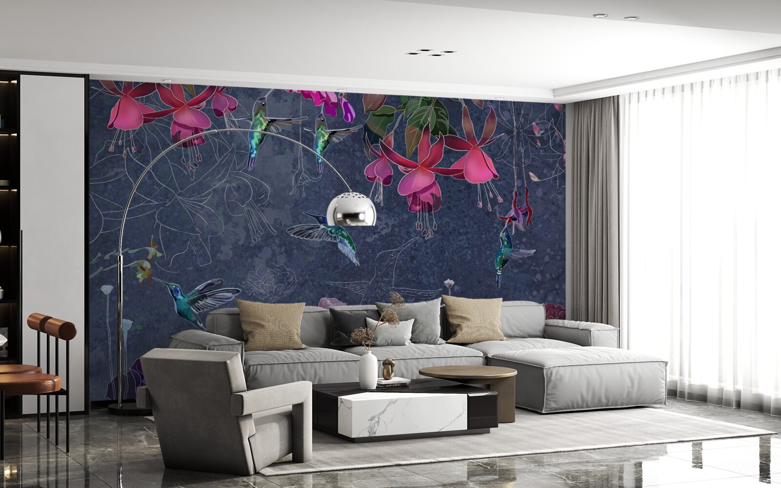 Fotobehang bloemennectar is een drankje voor kolibries