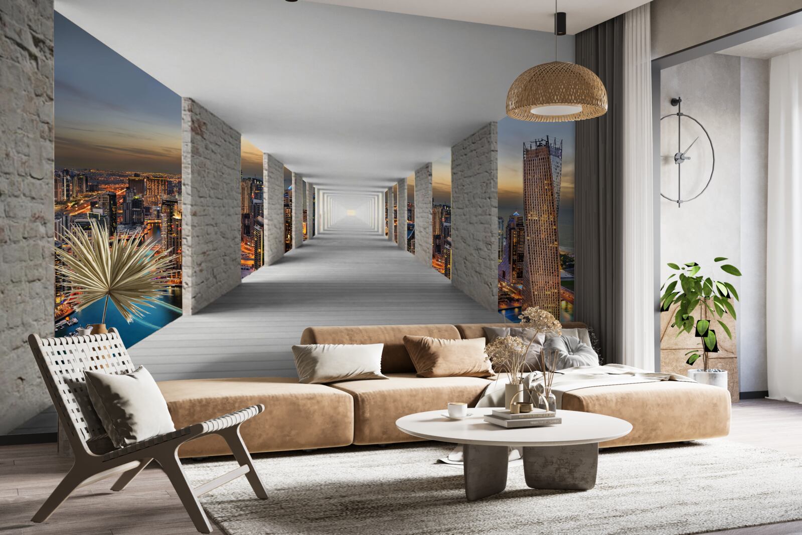 Fotobehang 3d galerij over stadsgebouwen