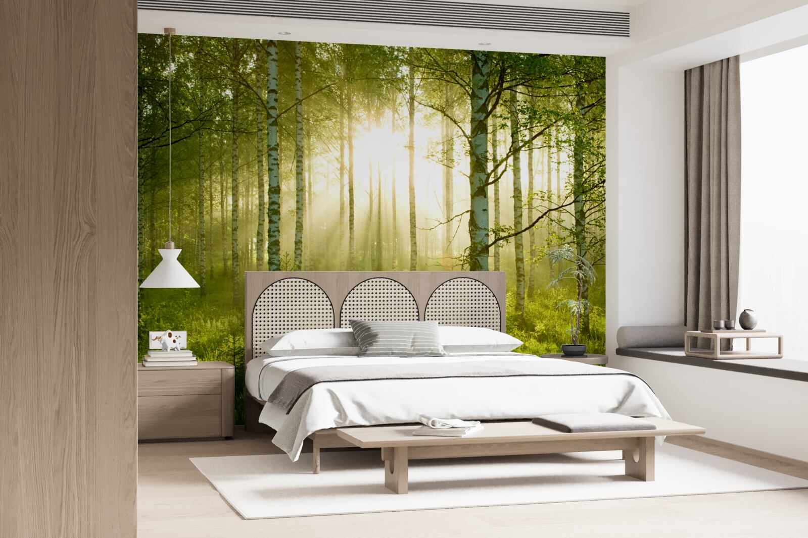 Fotobehang Dageraad in het berkenbos