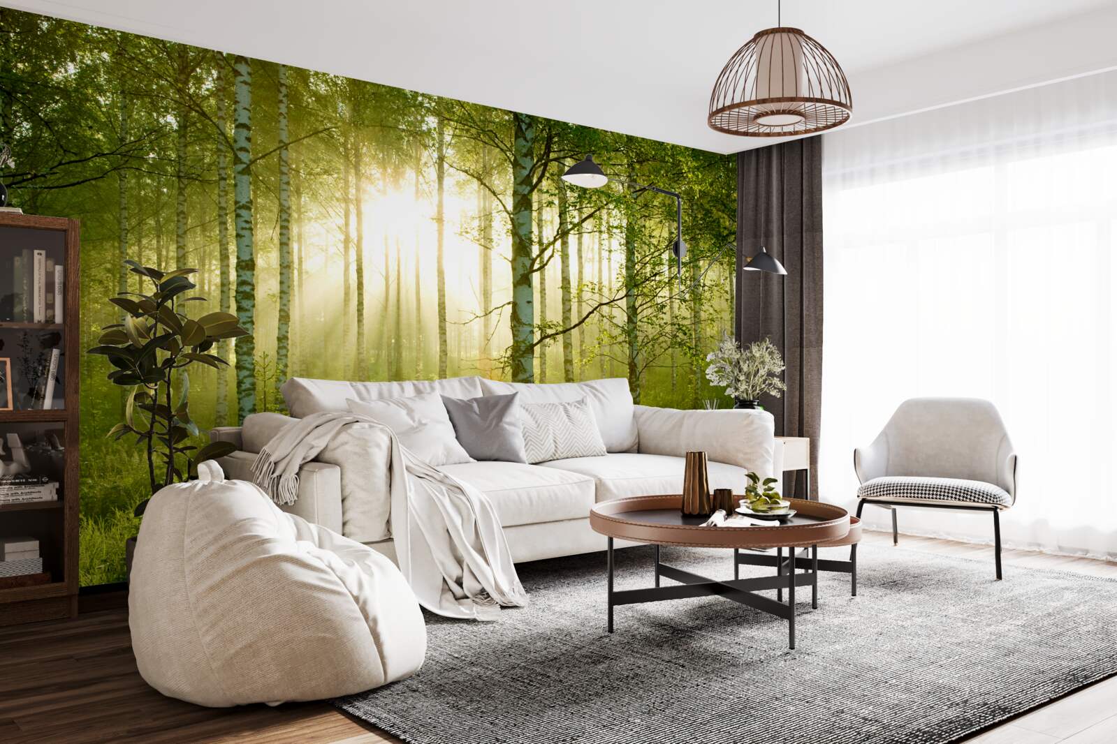 Fotobehang Dageraad in het berkenbos