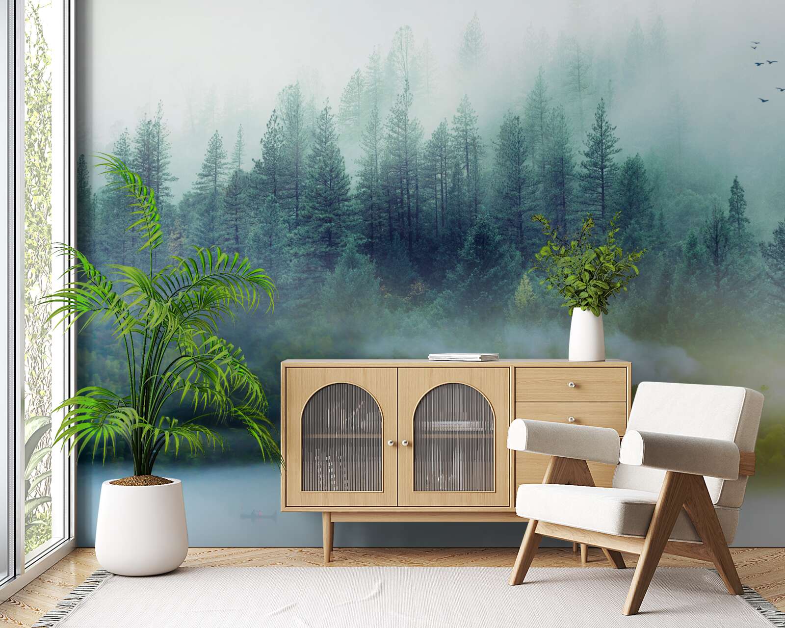 Fotobehang betoverende stilte in de mistige bossen