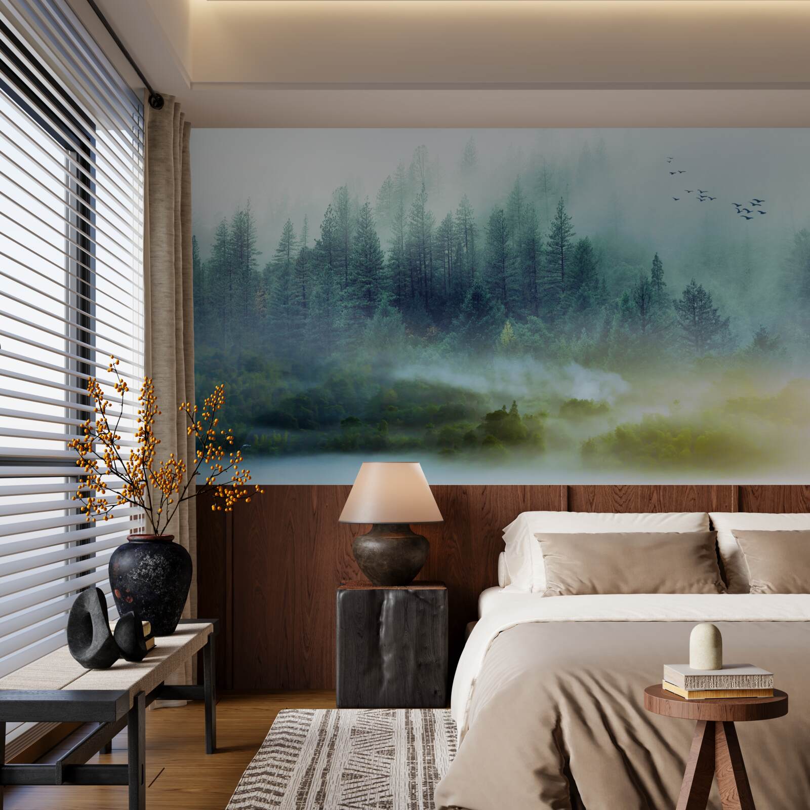 Fotobehang betoverende stilte in de mistige bossen