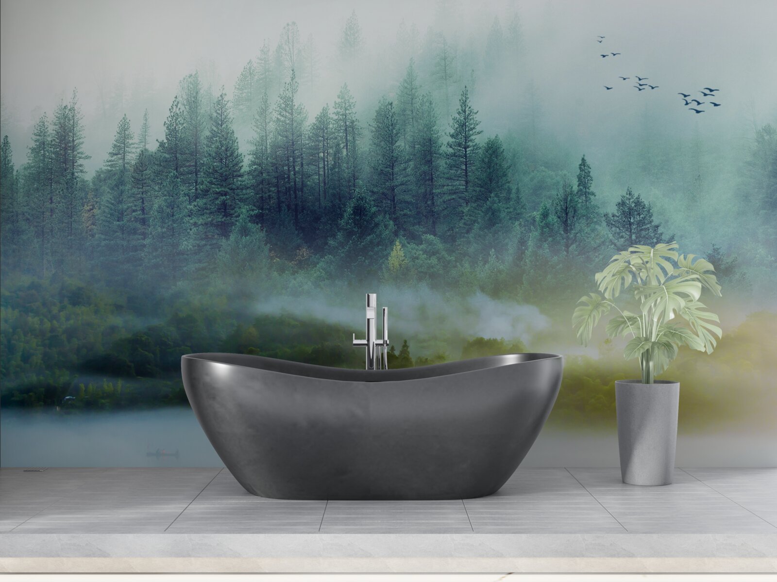 Fotobehang betoverende stilte in de mistige bossen