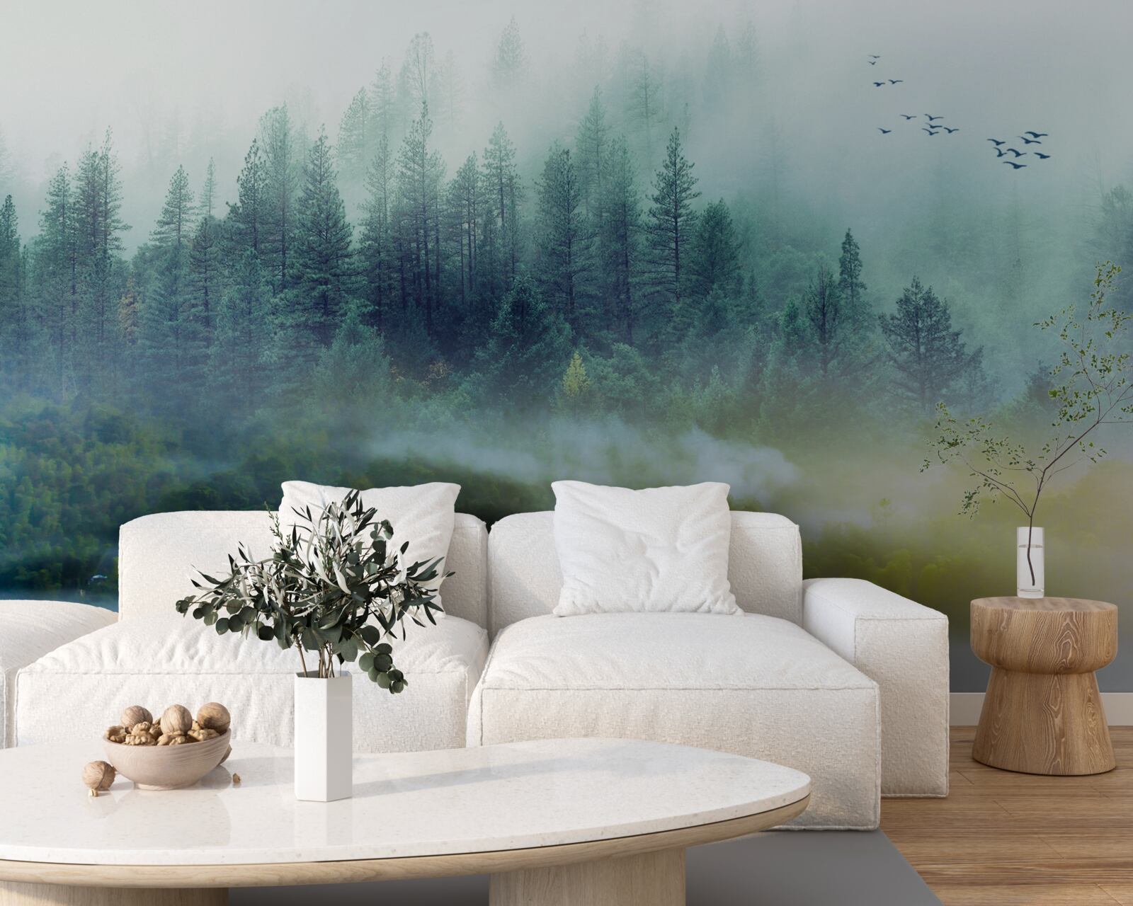 Fotobehang betoverende stilte in de mistige bossen