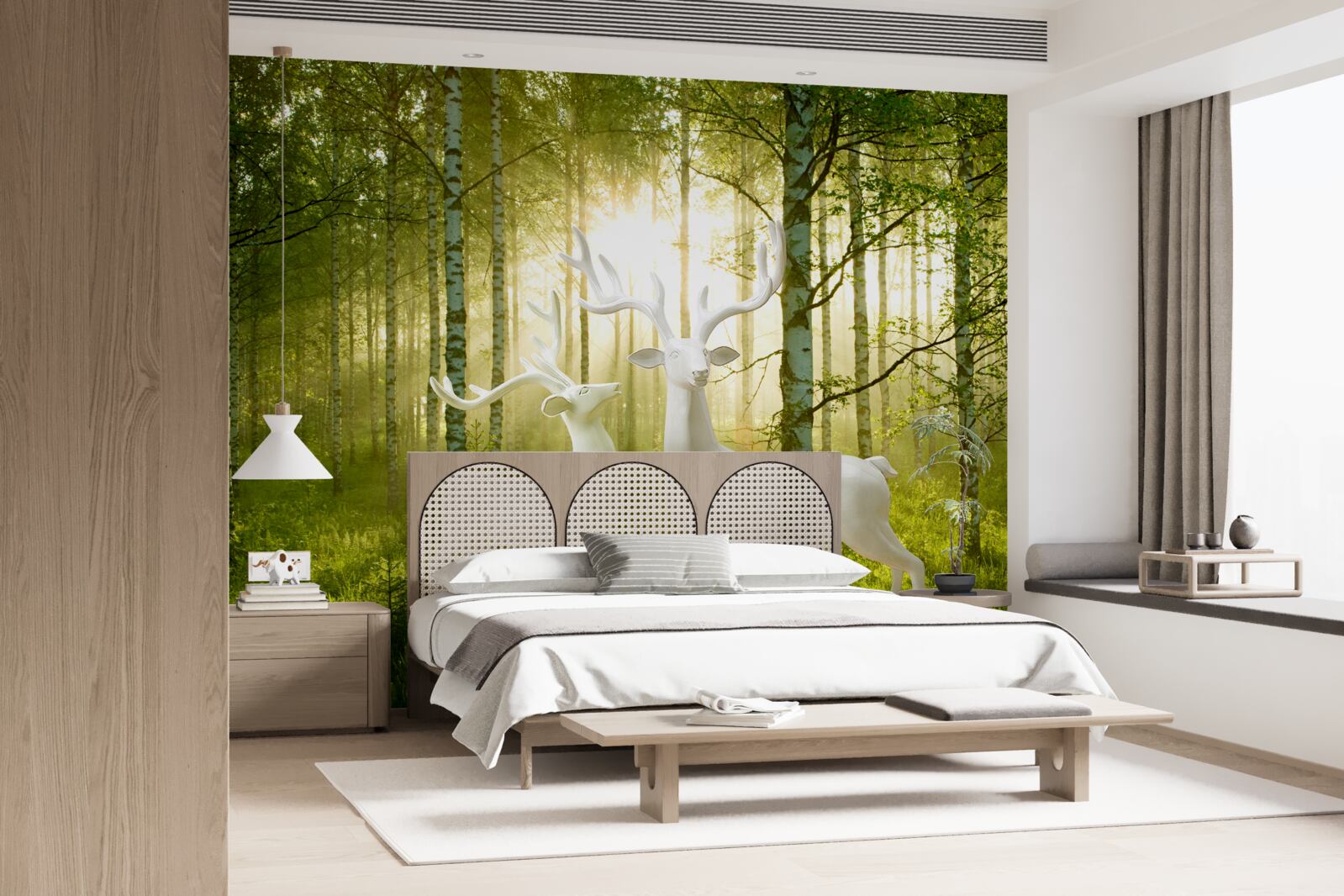 Fotobehang witte herten in een groenachtig bos