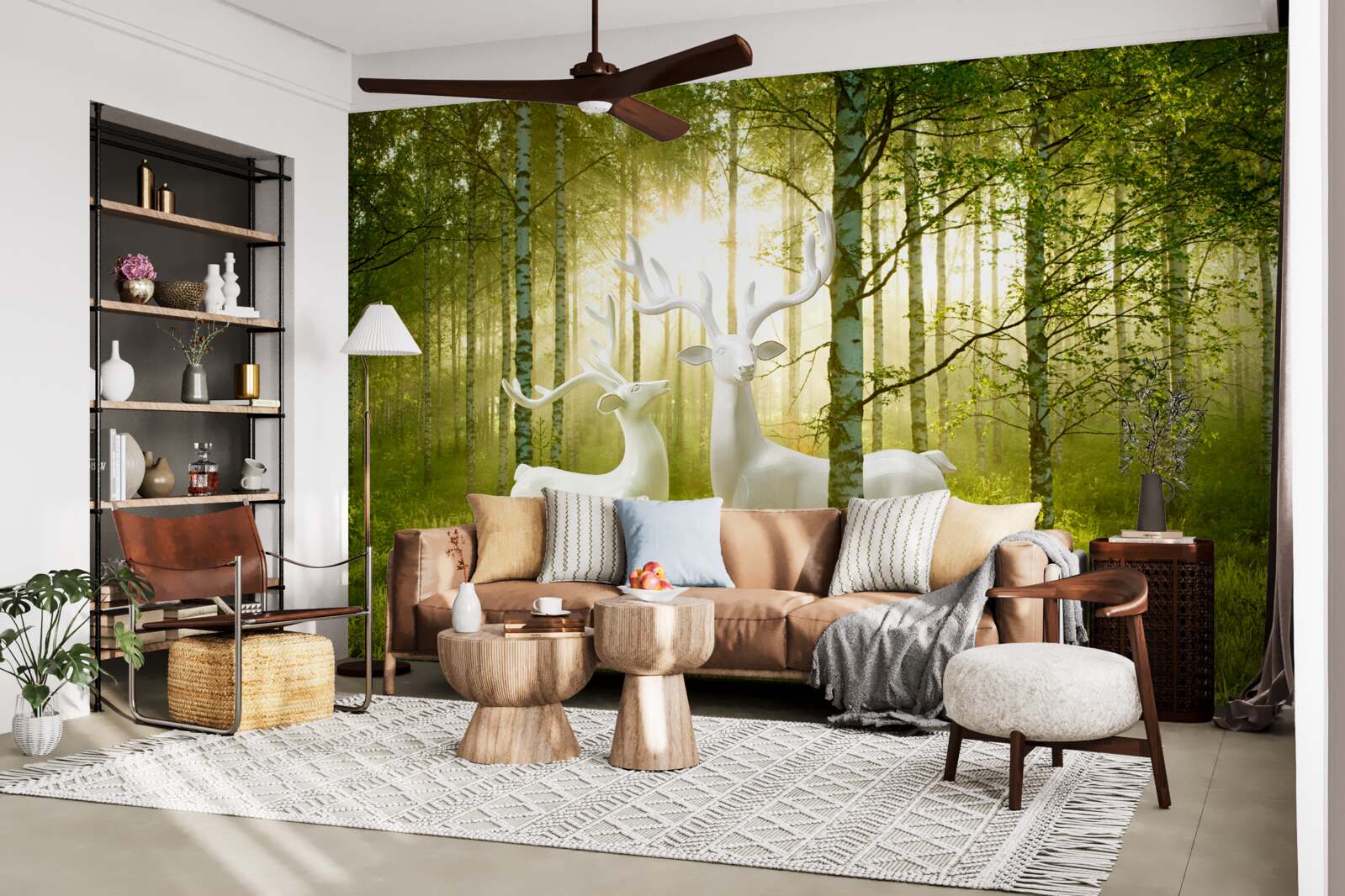 Fotobehang witte herten in een groenachtig bos