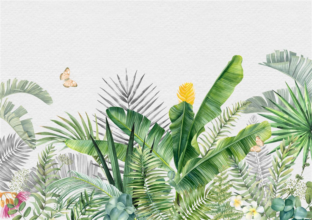 Fotobehang tropische flora op een lichte achtergrond